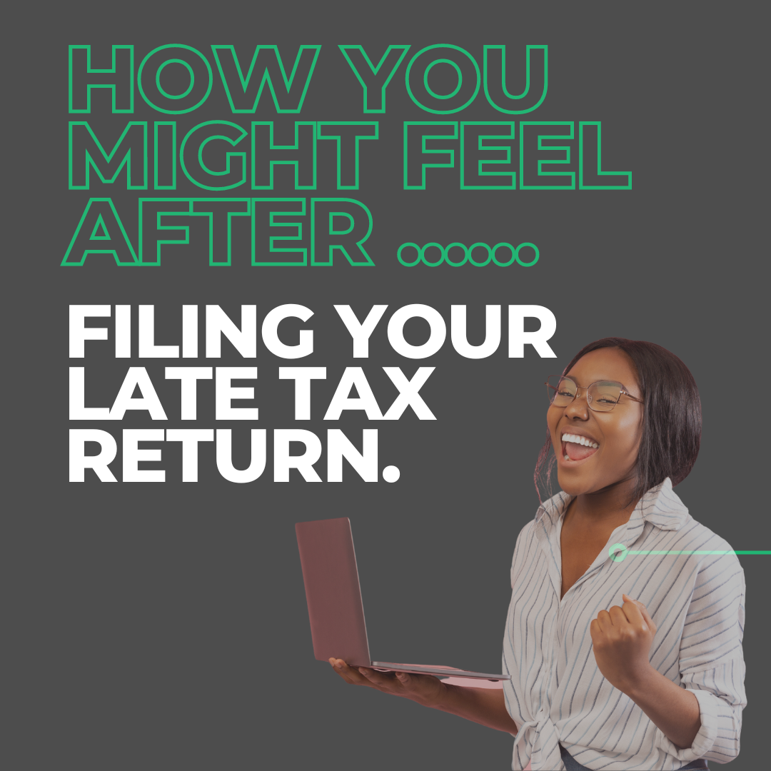Woman that is happy about filing her late taxes online.